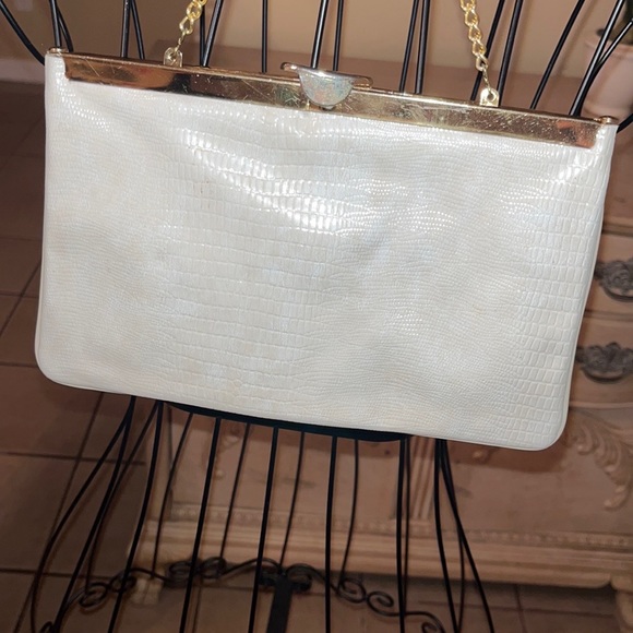 Vintage White Alligator Leather 1950’s Clutch Handbag Purse Formal - Picture 6 of 16